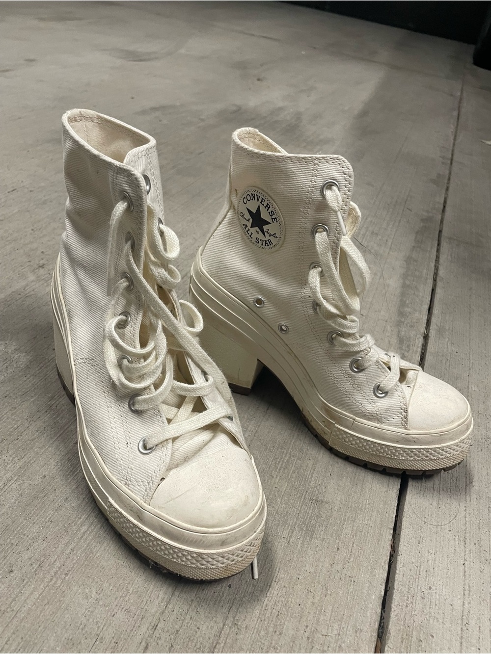 Converse White Platform High-Top Lace-Up Boots Heels